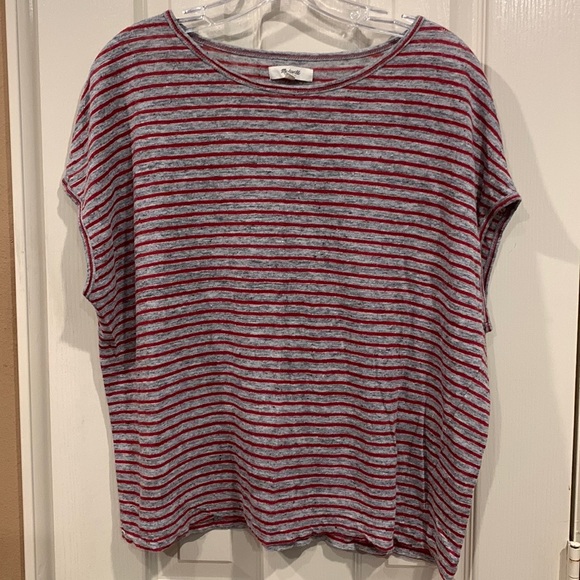 Madewell gray and red striped linen top. Sz Medium - Picture 5 of 7